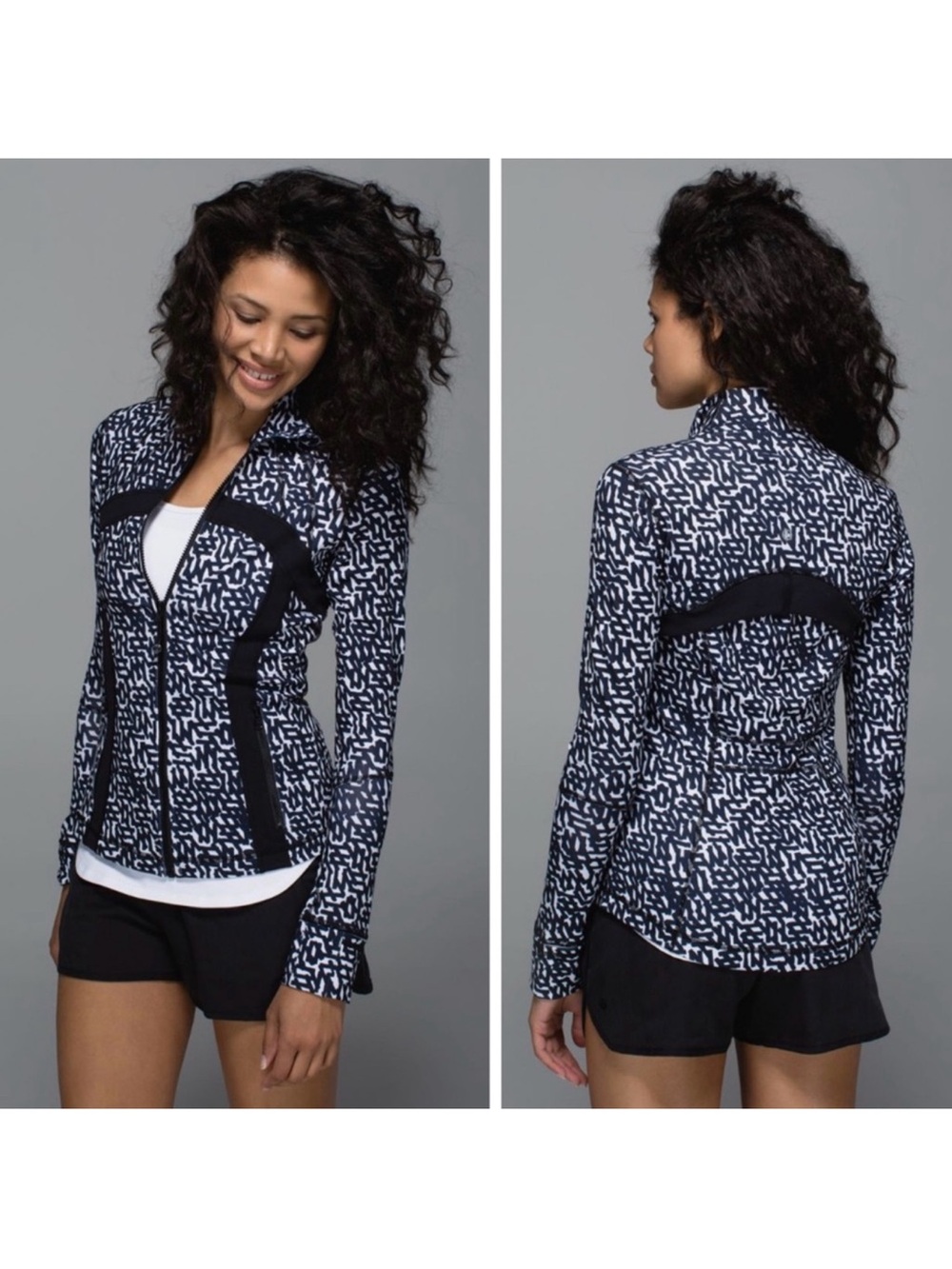 Lululemon Define Jacket in the Net Pop White Black / Black colorway